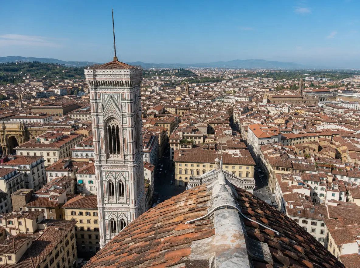 Giotto's Bell Tower and the roofs of Florence seen from the top of the dome